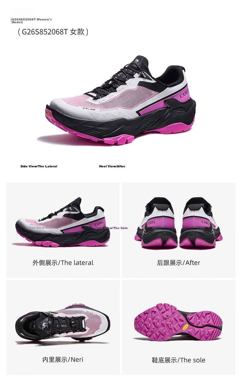 CAMEL Poshanshan CT-50 Breathable No-Tie Hiking Outdoor Trail Running Shoes Women G26S852068T Pink Purple Size 38 43
