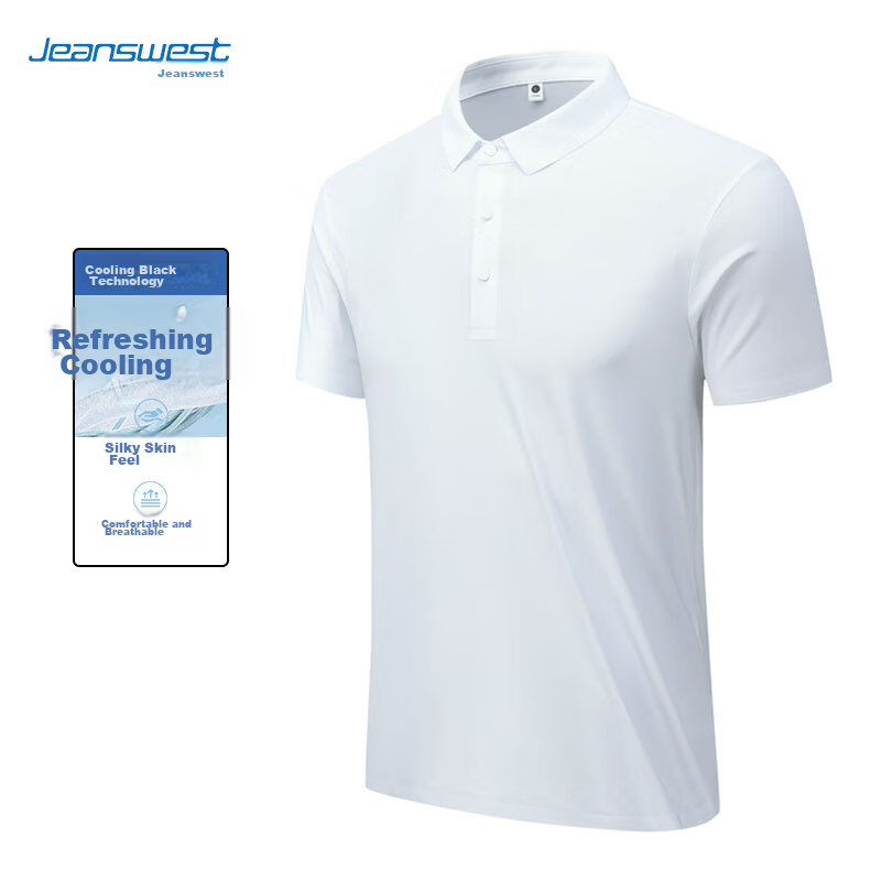 Jeanswest Men's Short Sleeve Polo Shirt Summer Thin Ice Silk Breathable Quick-Dry Casual Business Commuter Top