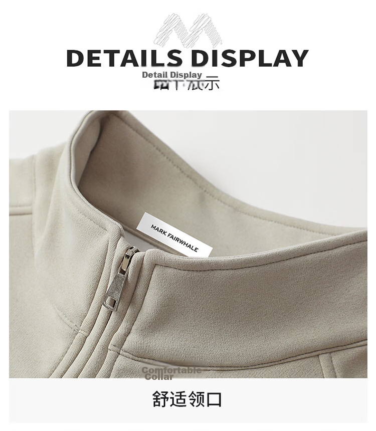 MARK FAIRWHALE Men's Stand Collar Sweatshirt Spring and Autumn High-End Trendy Jacket Long Sleeve T-Shirt Black M 17