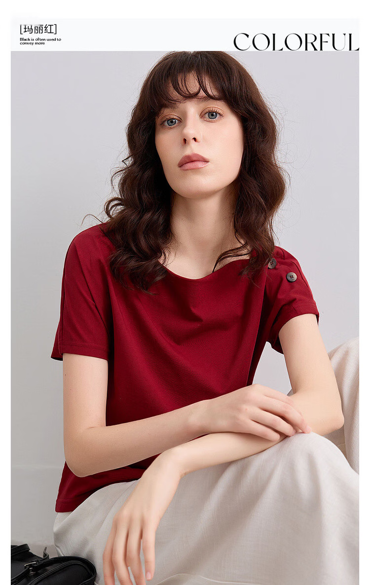 Demana [Cool Sorona] Summer Elegant Off-Shoulder Raglan Sleeve Button Decor Slim Fit Petite Women's T-Shirt 3