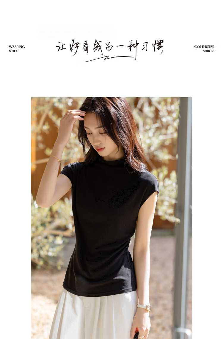 Demana [Lyocell Wool Blend] Spring Turtleneck Short Sleeve Slim Fit Stretch Slimming Women's T-Shirt Premium Feel 12