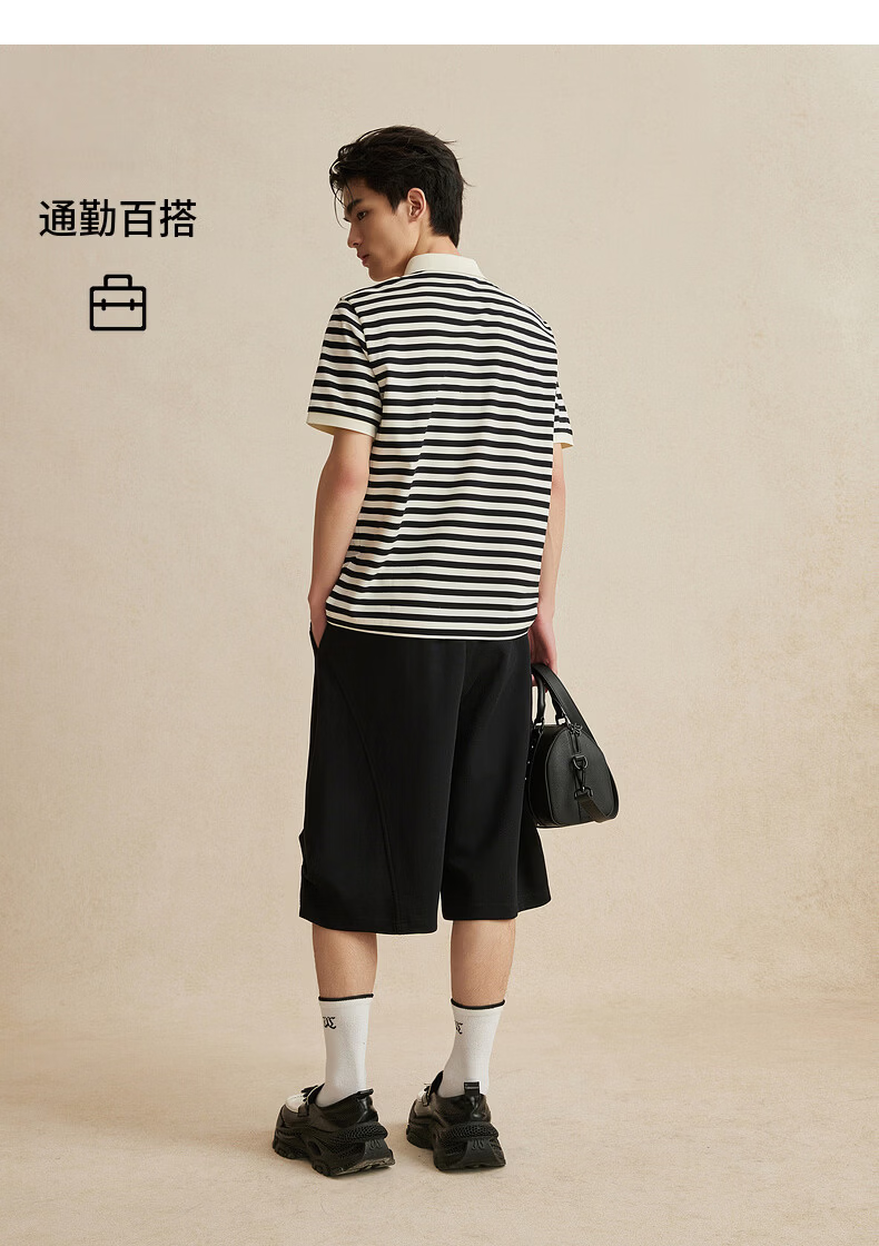 CABBEEN Mercerized Pique Striped Half-Zip Polo Shirt Men Classic Striped Summer 2026 Short Sleeve Breathable Polo Shirt 16