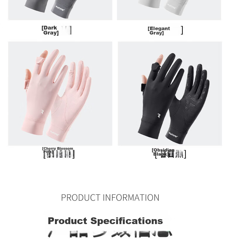 TUCANO Women's Summer Thin Sunscreen Gloves UV Protection Driving Cycling Non-Slip Fingerless Touchscreen Ice Silk Gloves 22