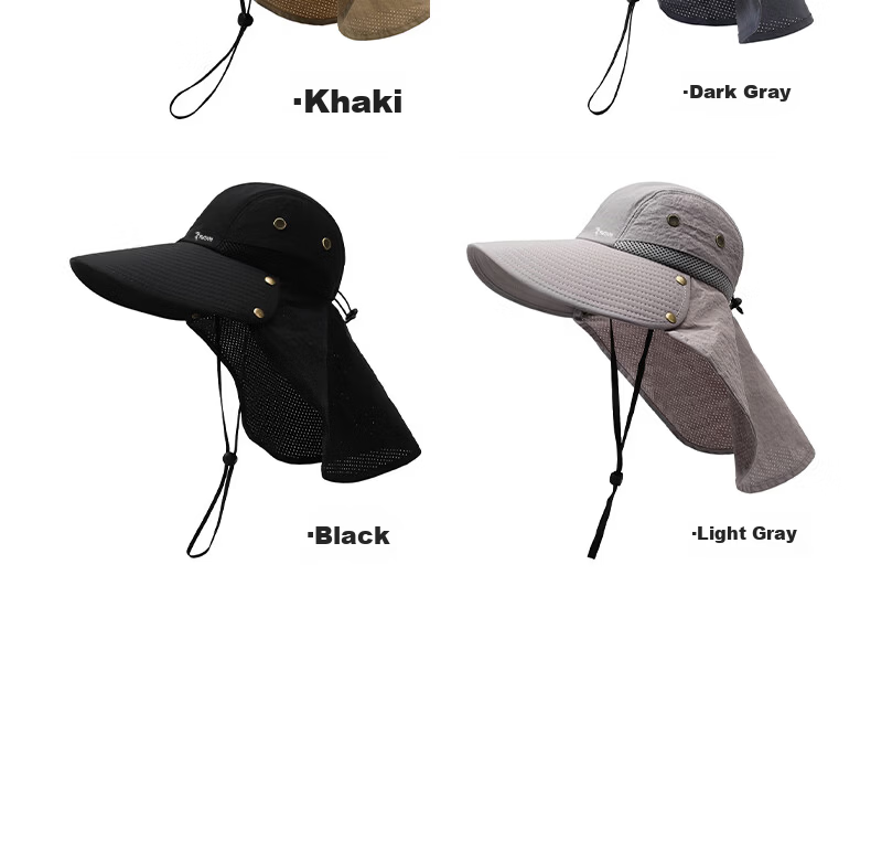 TUCANO Men's Summer Sun Protection Hat Outdoor Fishing UV Protection Sun Hat Neck Guard Large Brim Bucket Hat 21