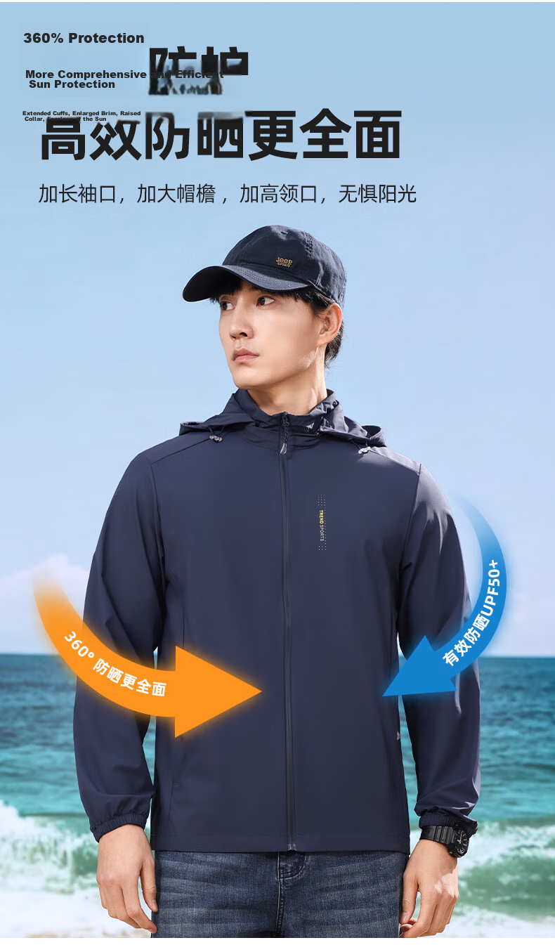 ROMON Men's Sunscreen Jacket Ice Silk Cooling Detachable Hood Lightweight Breathable Outdoor Casual Coat 5088A 6