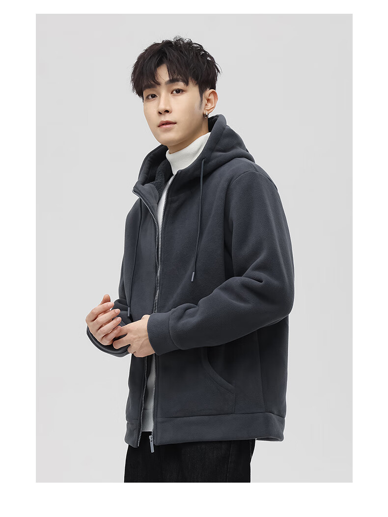MiiOW Fleece Jacket for Men, Autumn And Winter New Trendy Versatile Outdoor Fleece-Lined Warm Casual Jacket Menswear 8