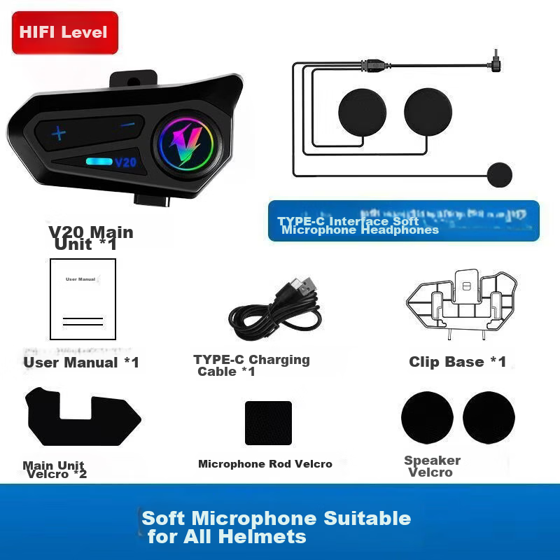 PROVGV Motorcycle Helmet Bluetooth Headset Full Helmet Waterproof Delivery Riding Earphones V20 Soft Mic (Long Battery Life) 9