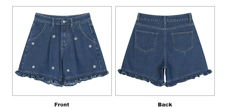 TonLion 2026 Summer Women's Ruffle Denim Mid-Shorts Deep Indigo Blue Size 27 14