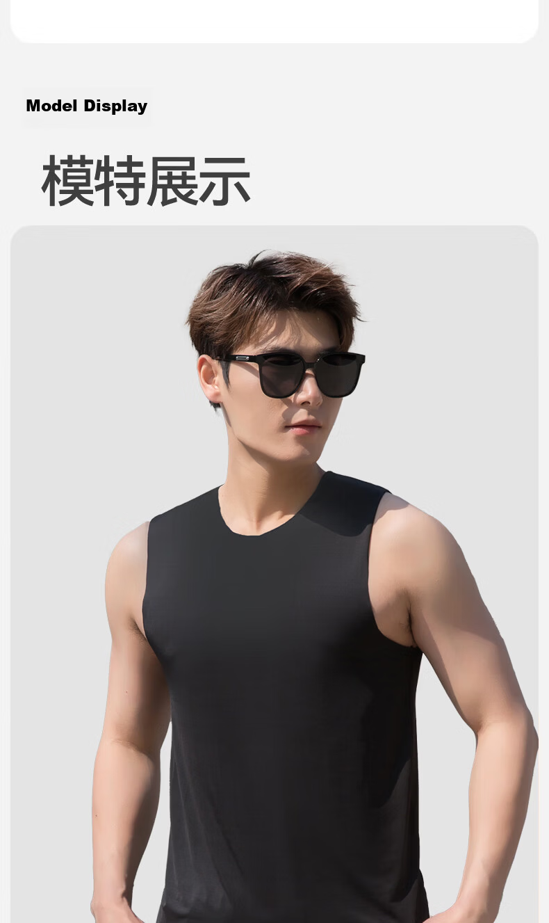 Men's Modal Vest Summer Ultra-Thin Ice Silk Seamless Sports Base Shirt Casual Loose Sleeveless Vest 2-Pack L 18