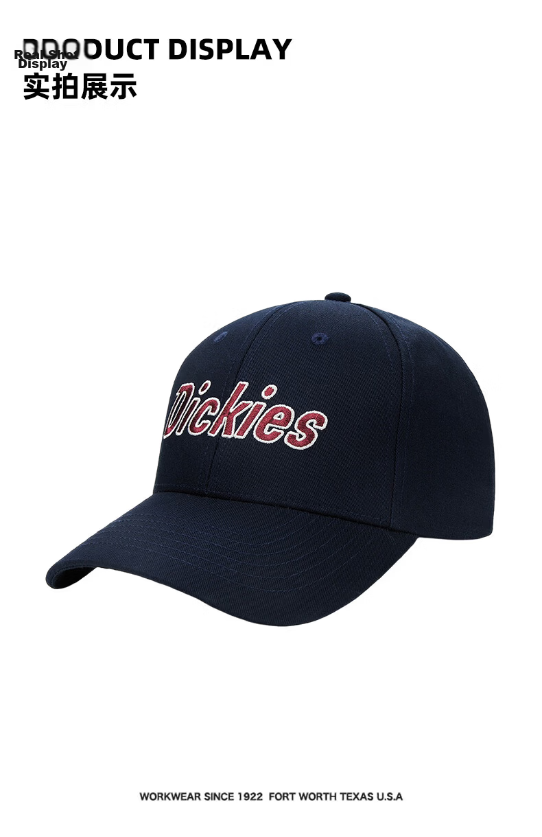 Dickies Vintage Hard Top Baseball Cap Unisex Adjustable Velcro Duckbill Hat Navy Blue Outdoor Sunshade Cap 19