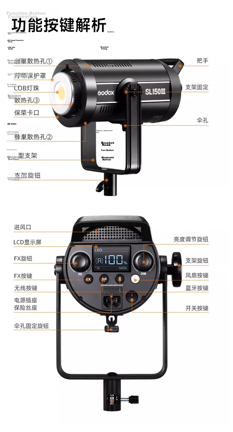 Godox SL300IIIw III Generation Live Streaming Fill Light Photography Continuous Light Beauty Light Recording Photo Studio Continuous Light Children's Photography Top Light 16