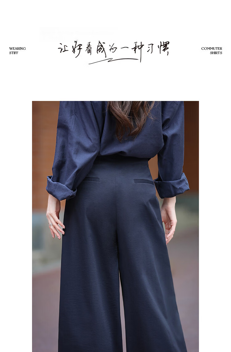 Demana [Smart Commuting] Spring Simple High-Waist Pleated Pocket Long Pants Petite Loose Women's Wide-Leg Casual Trousers 13