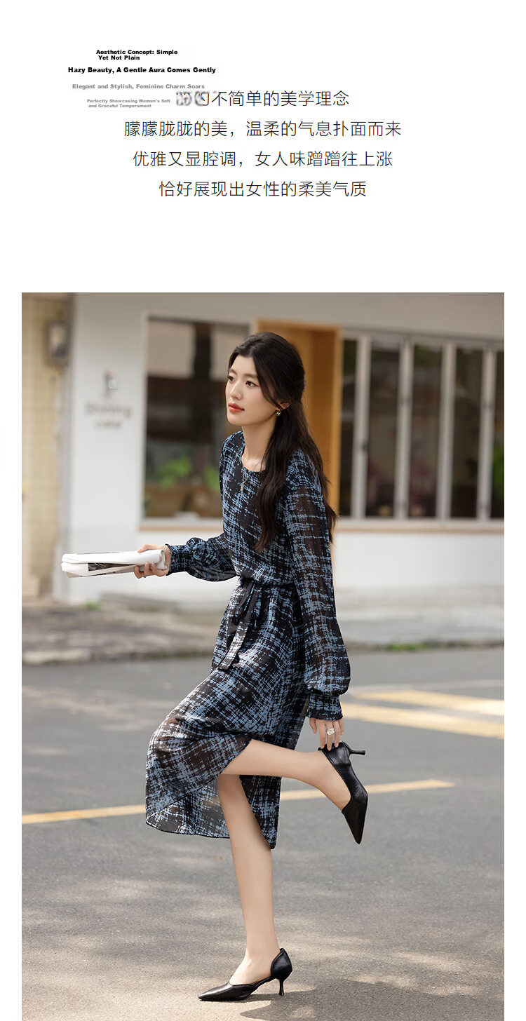 Demana Romantic Chiffon Season Spring Elegant Lightweight Round Neck Waterdrop Button Loose Petite Women's Dress 6