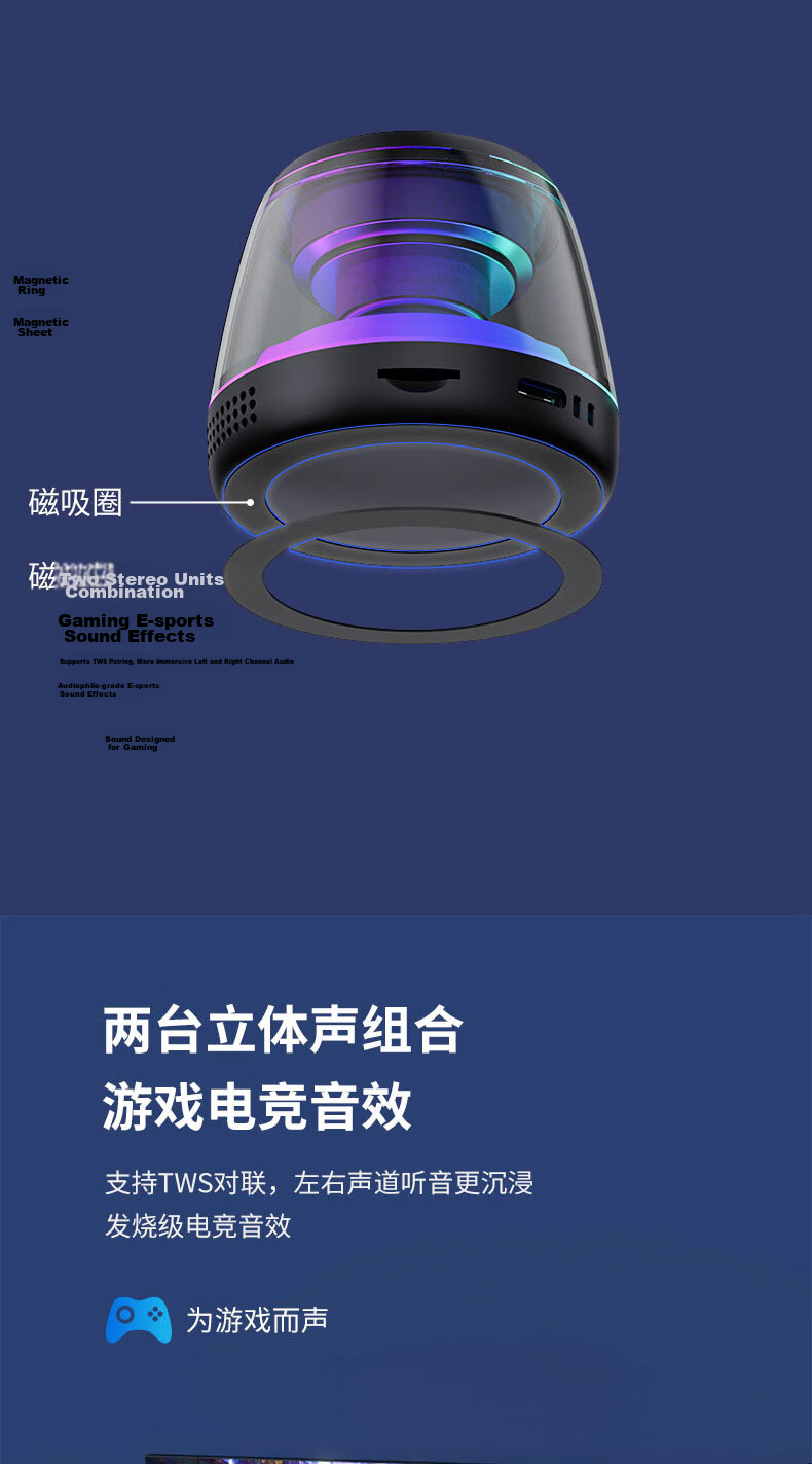 Yinwangsi Mini Magnetic Desktop Bluetooth Speaker High-Quality Bass 2026 New Small Steel Cannon 360 Surround Stereo High-Value Speaker 14