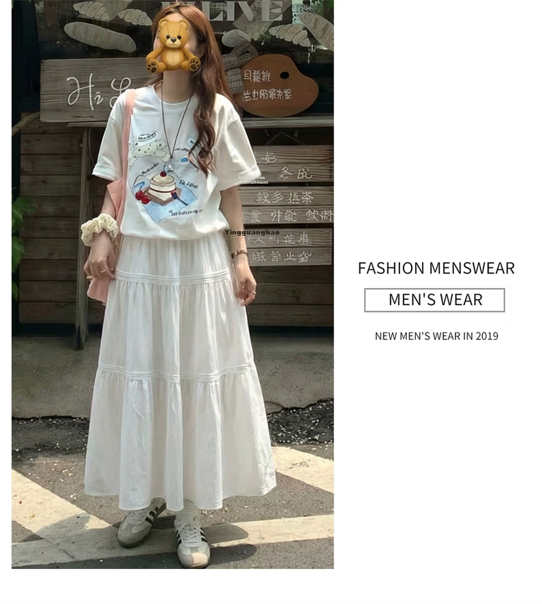 Langsha White Women's Summer A-Line Puff Cake Skirt High Waist Slimming Soft Elegant Long Skirt 2026 New Model 8