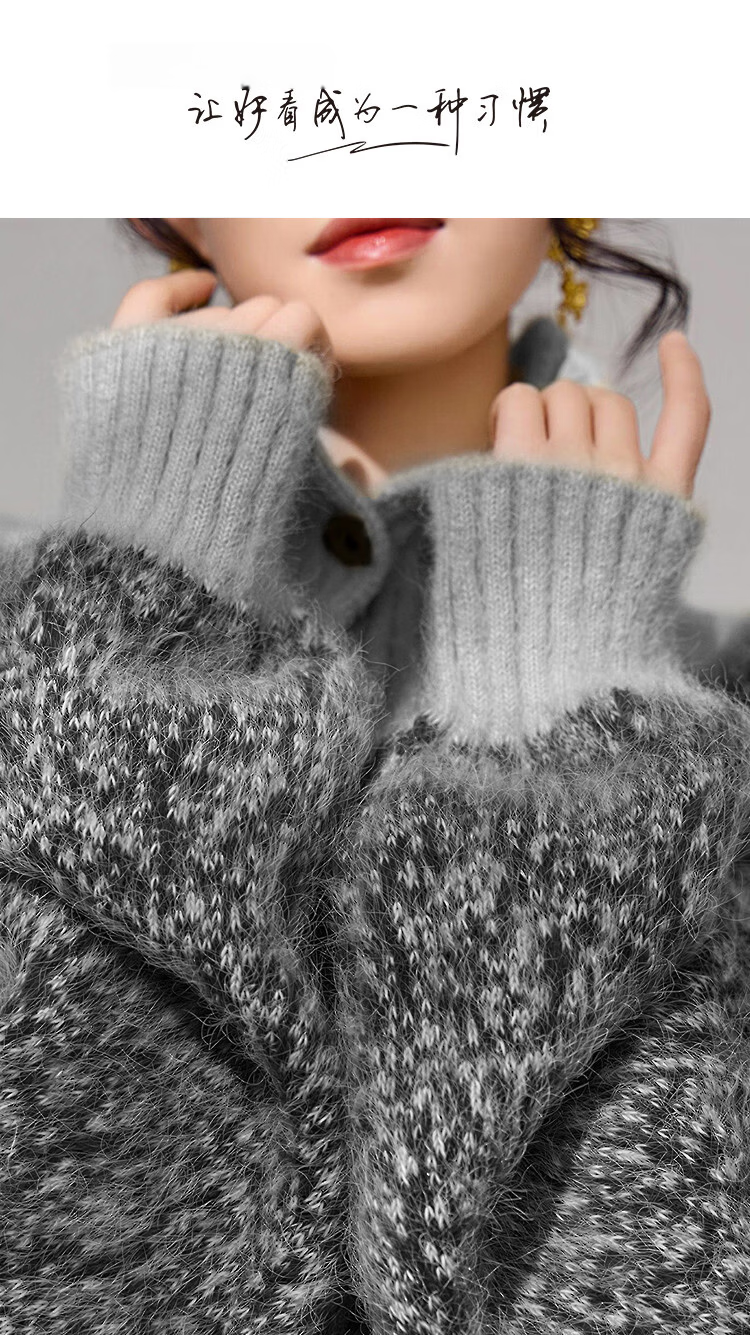 Demana Vintage Style Colorblock Lapel Cardigan with Fluffy Wool Winter Cozy Petite Knit Sweater for Women 1