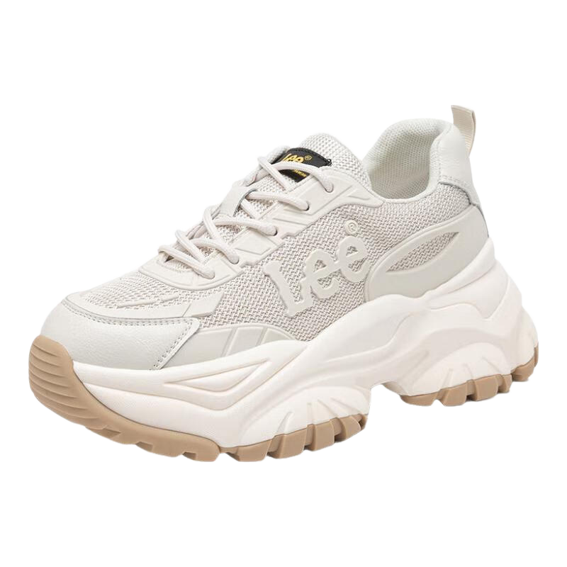 Lee Women's Casual Dad Sneakers Sports Fashion Thick Sole Height Increasing Breathable Mesh Sports Shoes Light Beige Size 37