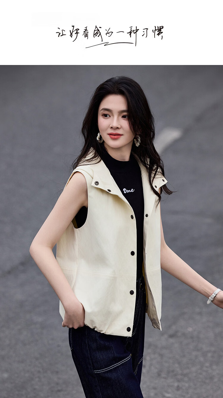 Demana Modern Urban Spring Luxury Sleeveless Hooded Vest Loose Slimming Concealing Jacket for Women High-End Feel 1