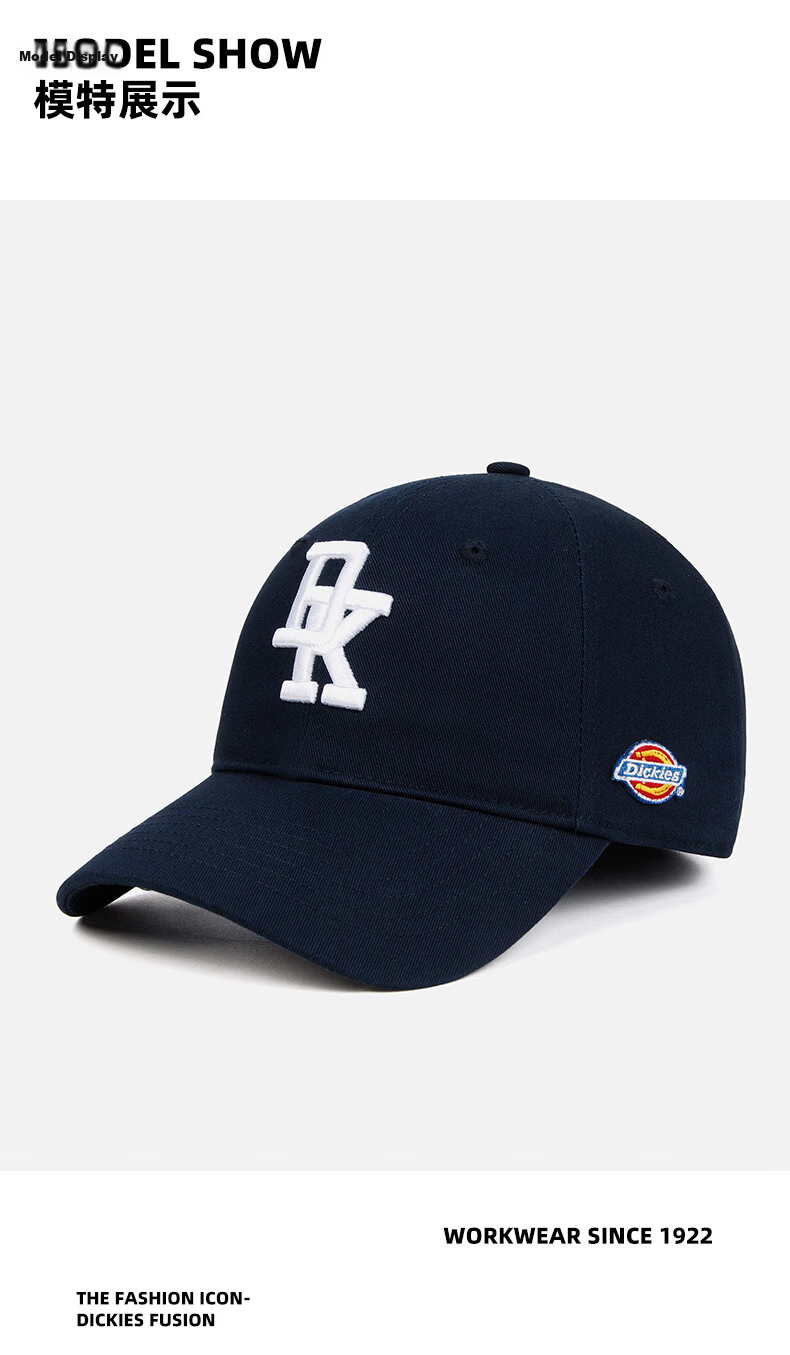 Dickies Embroidered Letter American Style Baseball Cap Unisex Trendy Casual Soft Top Duckbill Hat Black 10