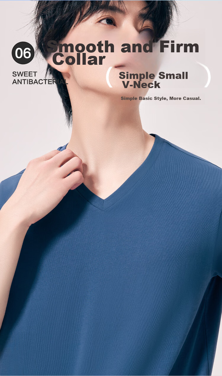 Hongdou 10A Antibacterial Mite-Resistant Sweat-Absorbing Sun-Protective Men's Short Sleeve Breathable V-Neck Simple T-Shirt 9