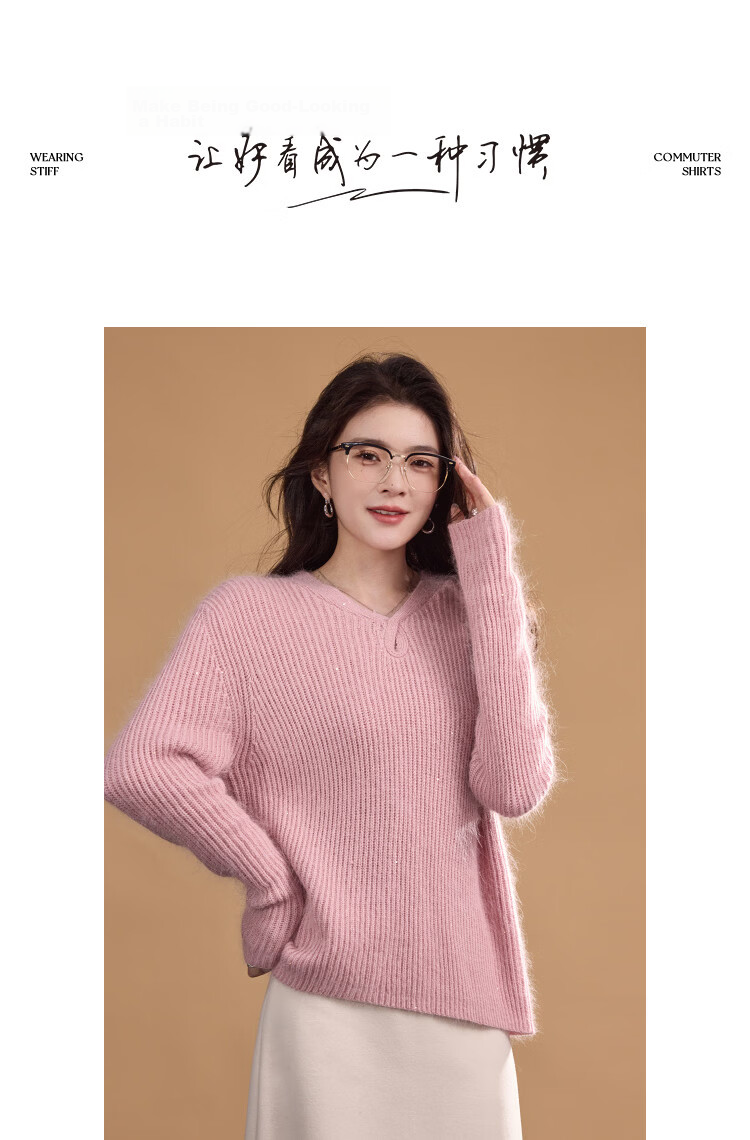 Demana Women's Winter Soft Fluffy Knit Sweater with Rabbit and Sheep Wool, V-Neck Sequin Pullover 5