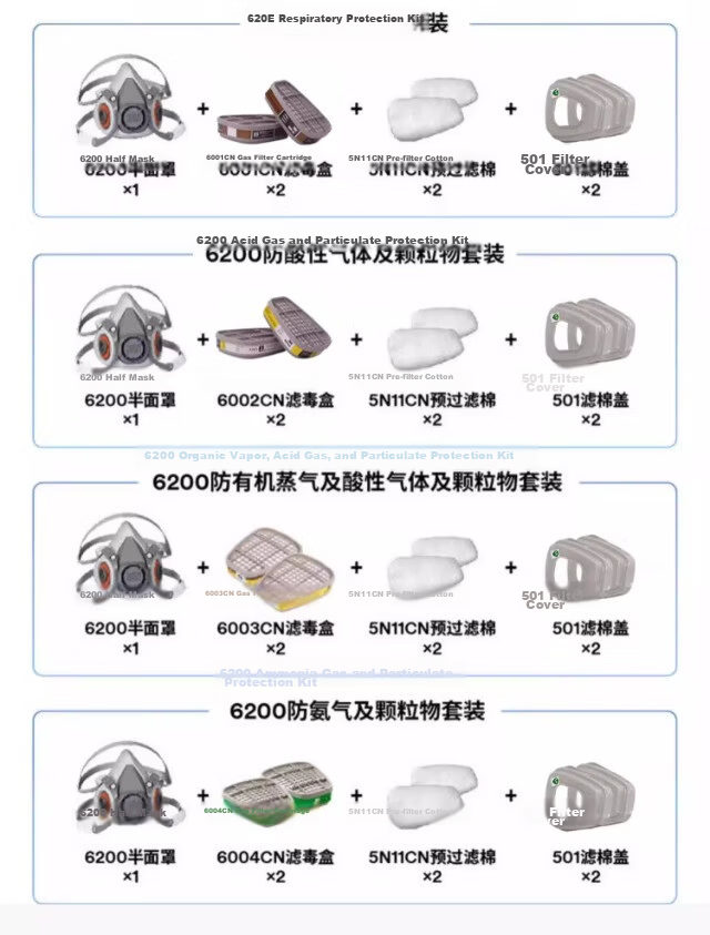 3M 6200 Gas Mask Respirator for Dust, Organic Gases, Formaldehyde, Pesticides, Chemicals And Painting with 6006 Filter Cartridge Set, Multi-Gas Protection Firefighting Mask 7-Piece Set 9
