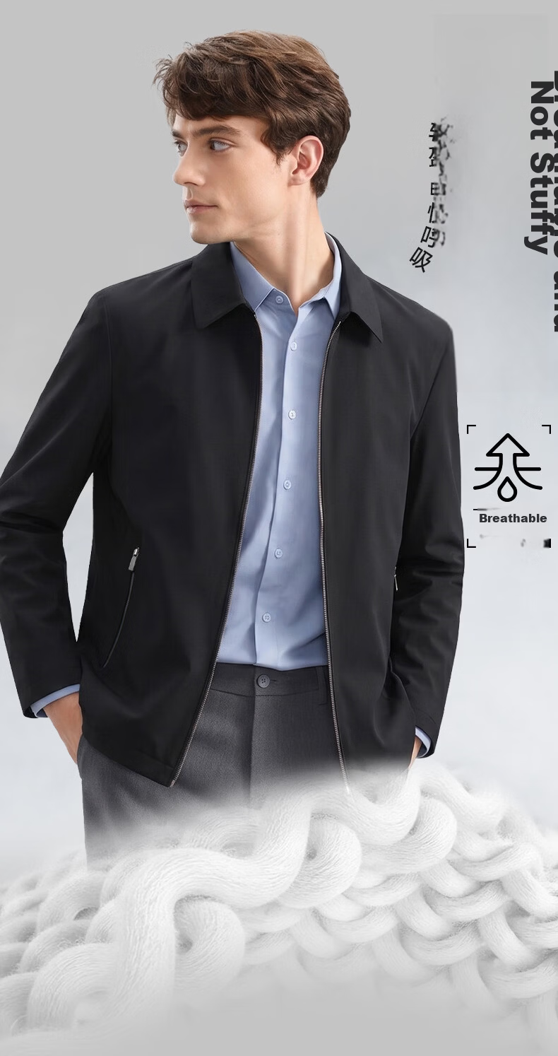 Shanshan [Three-Proof] Executive Jacket Men's Seamless Lapel Coat Business Commuter Wrinkle-Resistant Civil Servant Top Black 3