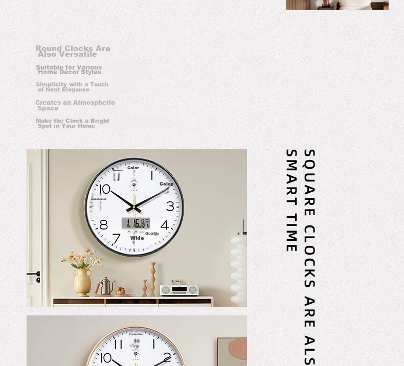 POLARIS Wall Clock Living Room Home Fashion Silent Clock No Drilling Wall Mount Simple Quartz Electronic Clock 35cm Gold 5