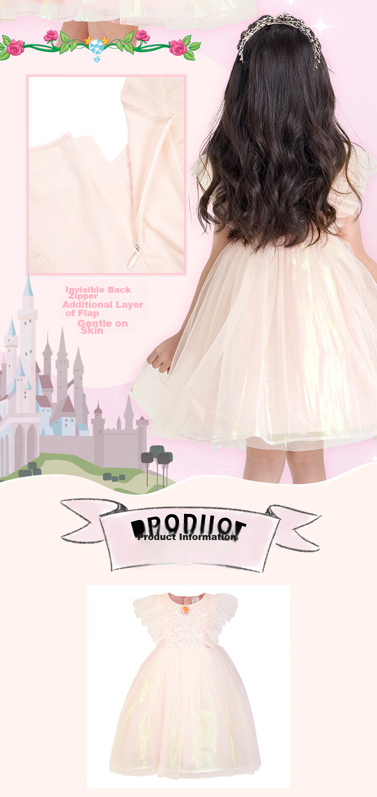 Disney 2026 New Summer Girls' Dress Ruffled Sleeping Beauty Princess Thin Mesh Dress 150CM 5
