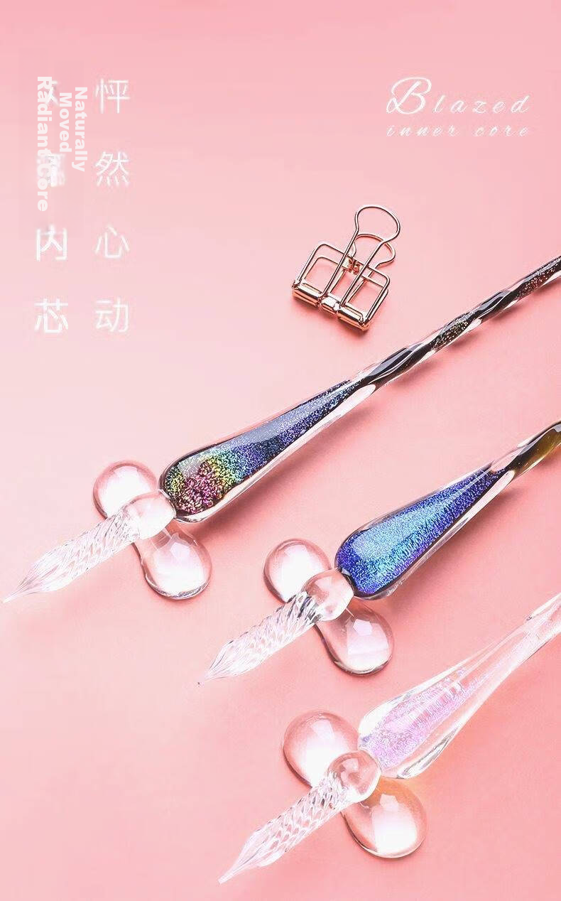 GOTOVAN Crystal Glass Dip Pen Set High-Value Fairy Style Vintage Fountain Pen Dip Pen Back-to-School Teacher's Day Birthday Gift Colorful Gradient Glass Pen 4