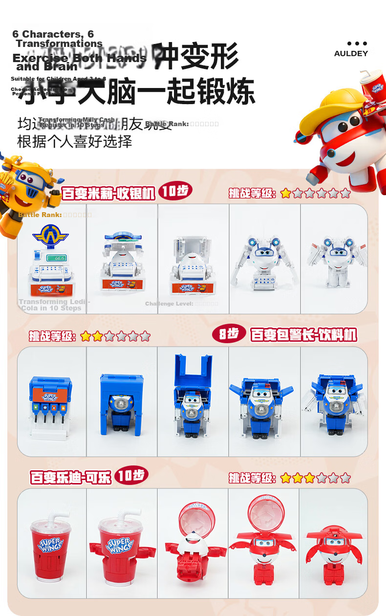 AULDEY Super Wings Milli Cash Register Transforming Educational Pretend Play Food Toy Gift for Kids Boys and Girls 12