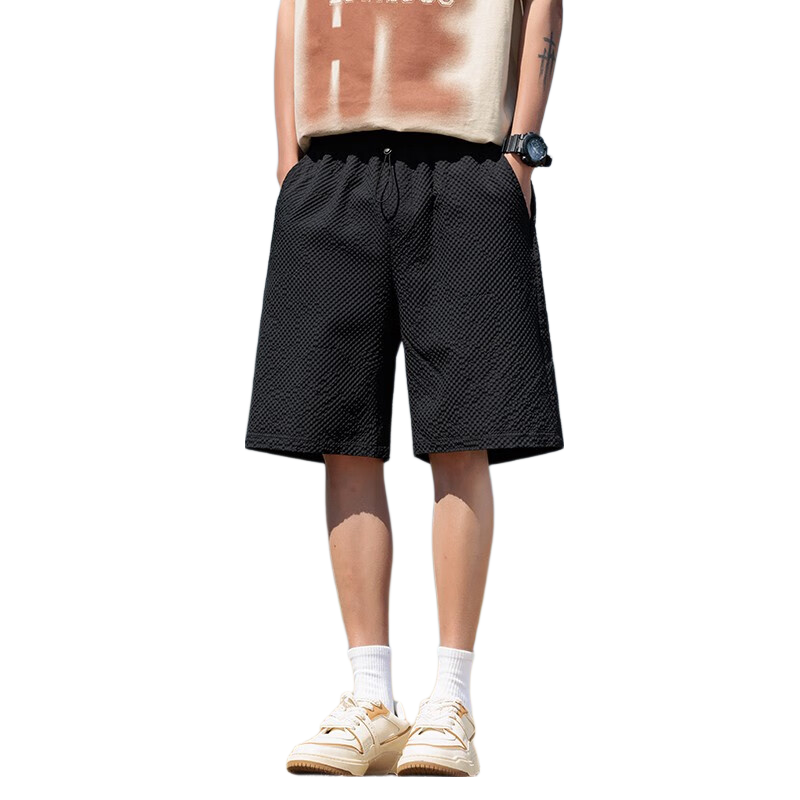 CLOR American-Style Casual Ice Silk Shorts for Men, Summer Quick-Dry Breathable Loose Wear-Resistant Sports Pants DDWD03 Black L