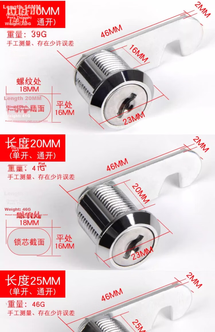 Shouli Office Desk Drawer Lock Storage Cabinet Wardrobe File Cabinet Lock Durable Anti-theft 25mm Length [Single Lock] 2 Pieces 6