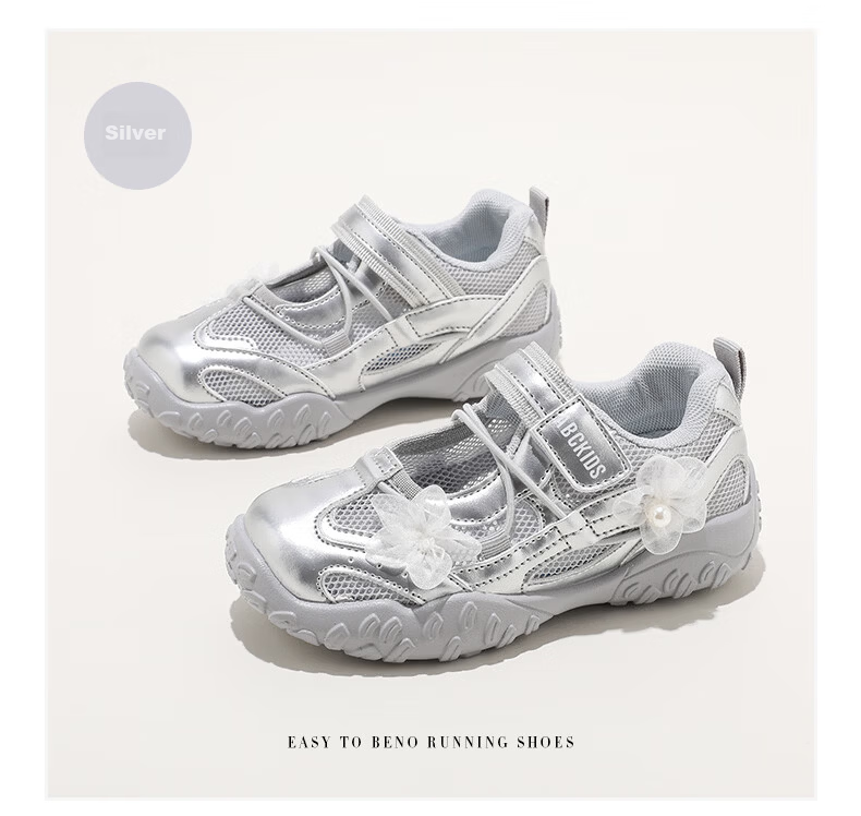 ABC KIDS Girls Casual Summer Hollow Breathable Sneakers Fashion Versatile Sports Sandals Silver Size 28 13