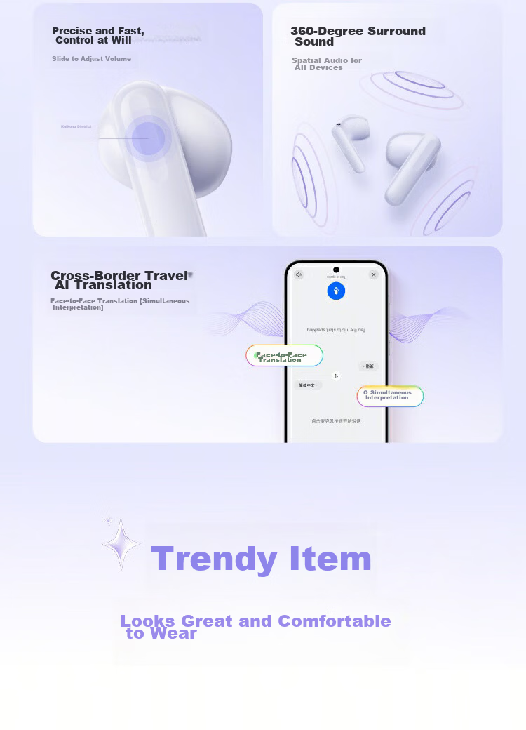 OPPO Enco Air5s True Wireless Noise-Cancelling Bluetooth Earphones Semi-In-Ear Comfortable Noise Reduction Universal for Huawei Xiaomi OnePlus Apple Starlight Edition Starlight Purple 2