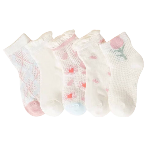 Mianmanman Children's Socks, Girls' Pure Cotton Antibacterial Summer Thin Mesh Short Socks, Baby Lace Princess Socks, 6 Pairs, Tt
