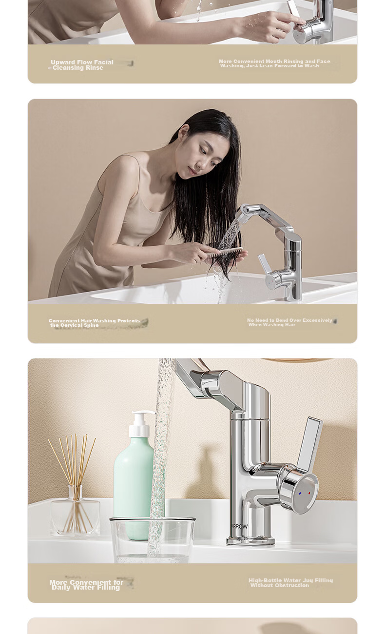 ARROW Off-White Basin Faucet Zinc Alloy Swivel Mechanical Arm Bathroom Hot and Cold Washbasin Tap 10