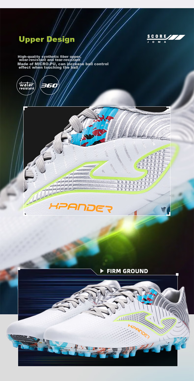 JOMA Spanish Soccer Cleats for Men, Adults And Youth, FG Long Studs, Non-Slip, Wear-Resistant, Professional Football Training Shoes, White And Silver, Size 43 3