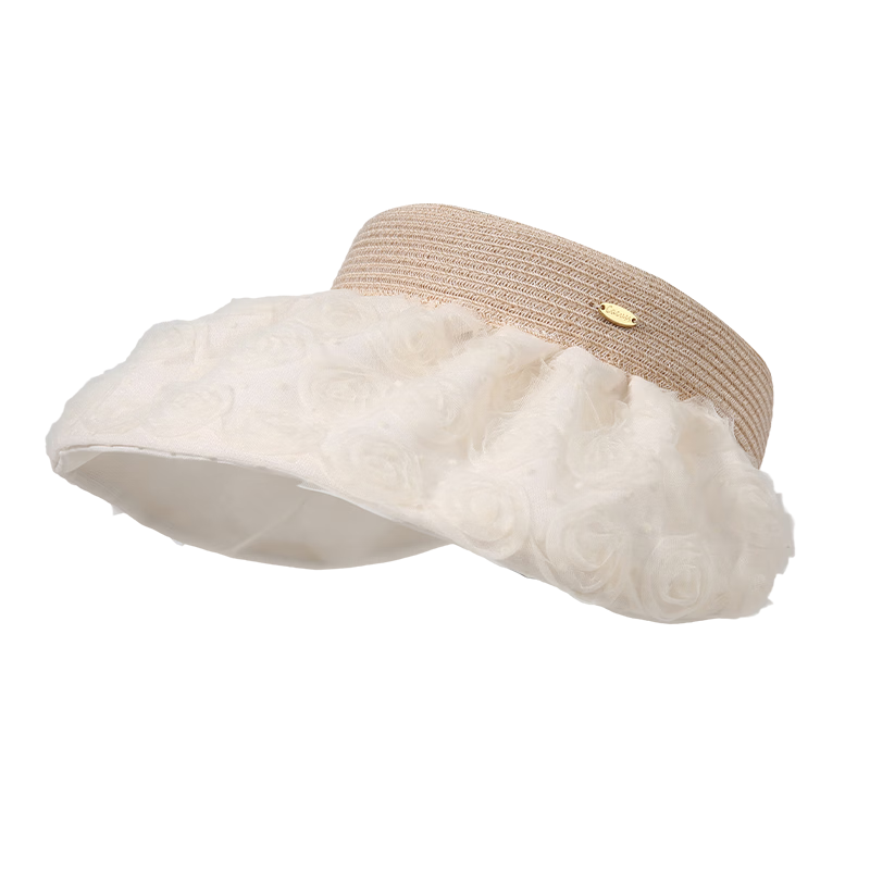 CACUSS Large Brim Shell Open-Top Hat for Women Summer Outdoor Face-Slimming Sun Hat Vacation Style White