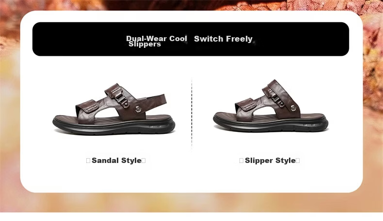 Yierkang Men's Summer Genuine Leather Casual Beach Sandals Dual-Wear Driving Slippers 96308W Black Size 41 7