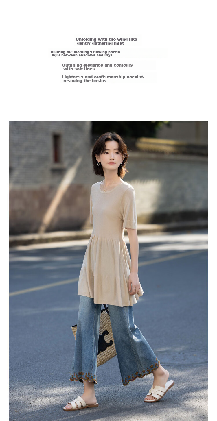 Demana Shiny Daily Summer Fashion Shiny Yarn Round Neck Ruffle Hem Loose Slimming Knit Sweater for Women High-End Feel 6