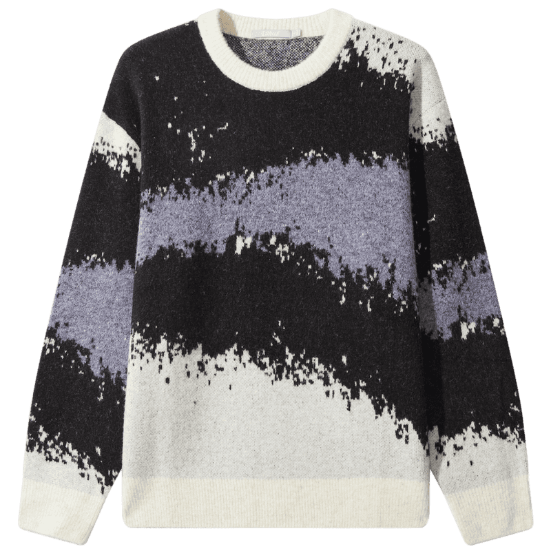 CABBEEN Men's Wool-Blend Colorblock Jacquard Patchwork Casual Wearable Long Sleeve Sweater 2025 Winter