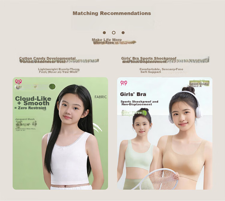 9i9 Development Period Underwear Morning Breeze Diary Girls Bra High School Student Youth Spring Summer White+Pink Size L S102 5