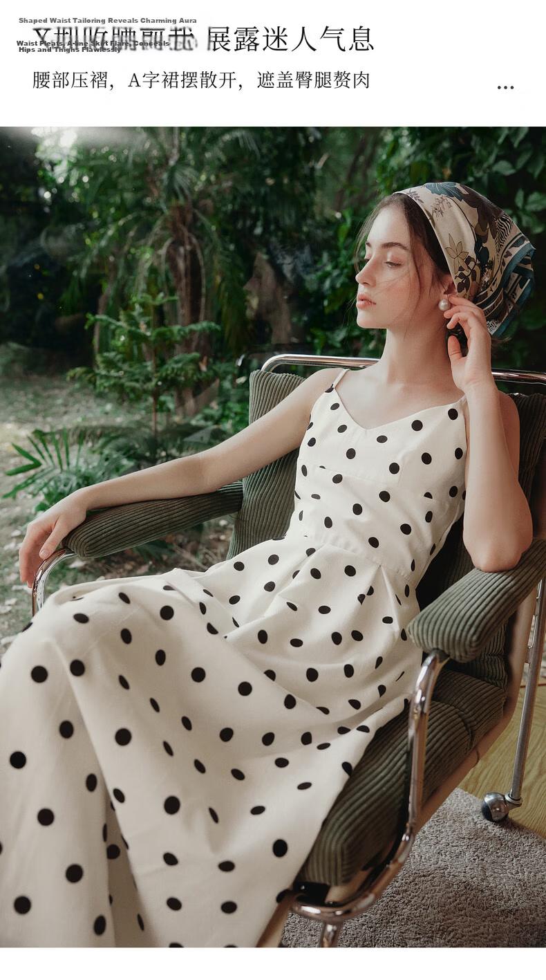Olrain Eurielle Summer Women's Simple Elegant Adjustable Strap V-Neck French Polka Dot Slip Dress Women Polka Dot XL 7