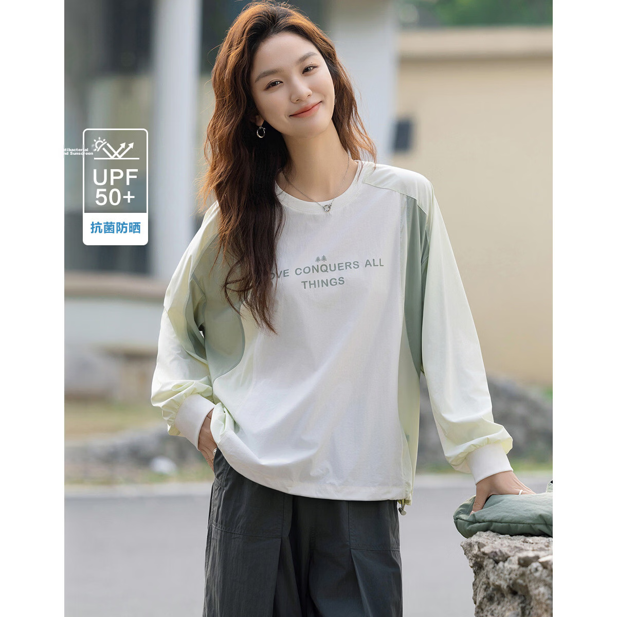 Demana UPF50+ Antibacterial UV Protection Spring Sports Colorblock Letter Print Women's Sweatshirt