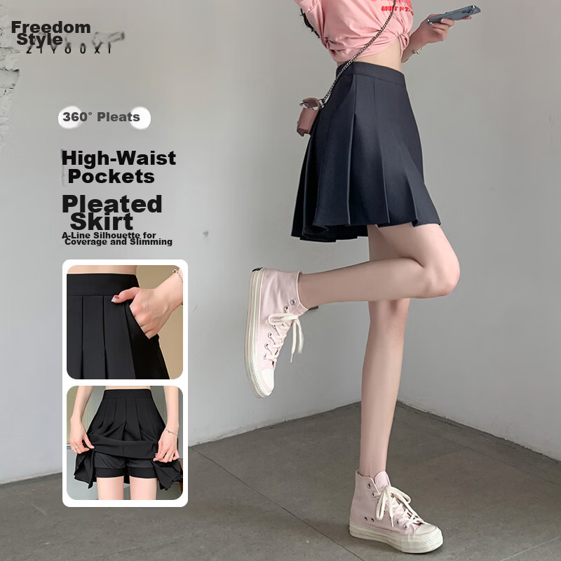 Free Style Pocket Pleated Skirt for Women Petite High Waist Anti-Exposure Blazer Mini Skirt 2026 New Summer Bodycon Skirt