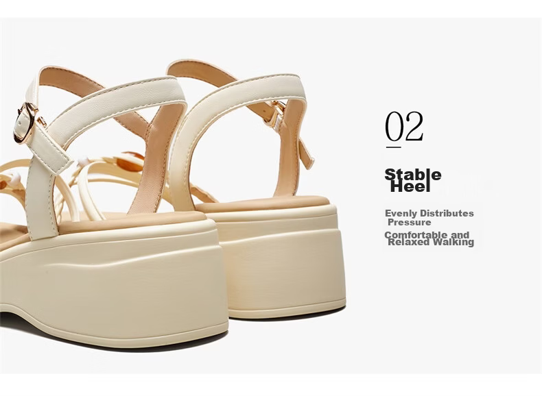 Eierkang Women's Fairy Style Wedge Sandals with Skirt, Beach Shoes, Thick Sole Roman Sandals 29011W Off-White Size 39 8