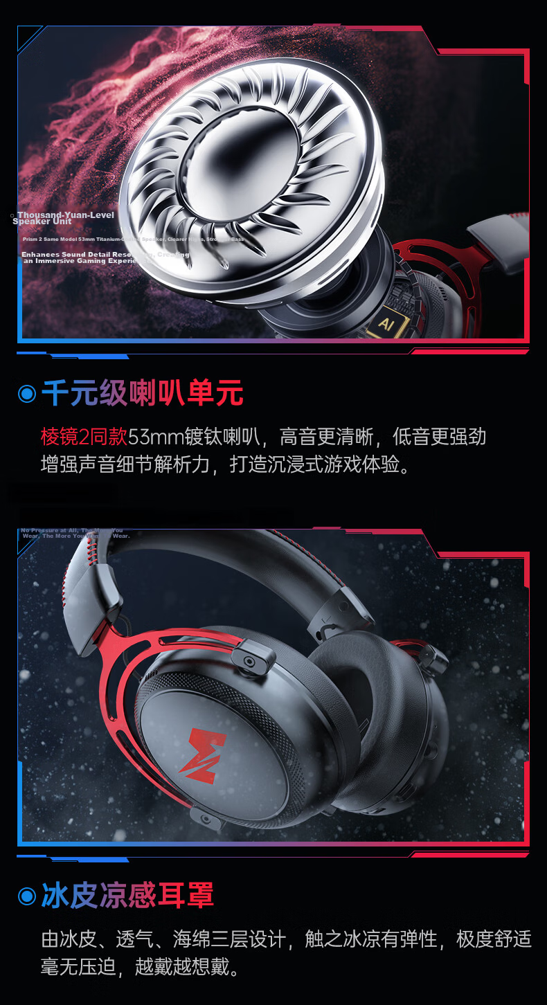 MICROKIA Delta Champion Recommended | Professional Gaming Headset Bluetooth Wireless 2.4G Four-Mode FPS Sound Positioning Headphones for Laptop Desktop 15