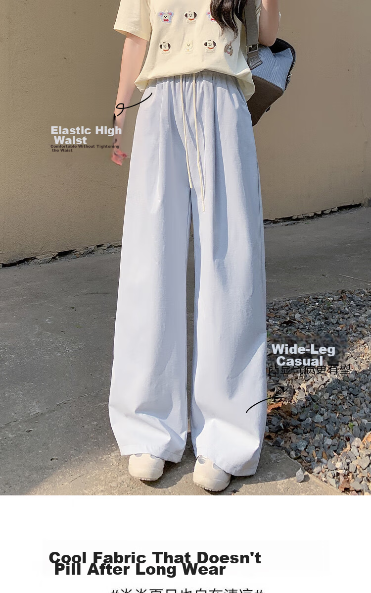 BOPRUIEY Women's Casual Summer Pants 2025 Thin High Waist Draped Loose Quick-Dry Straight-Leg Wide-Leg Lazy Style Ice Silk Pants 4