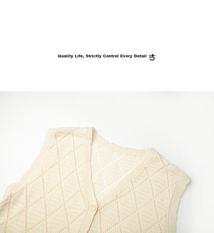 Demana [With Mulberry Silk/Sheep Wool] Summer V-Neck Diamond Pattern Hollow Jacquard Sleeveless Knit Top for Women Premium Feel 12